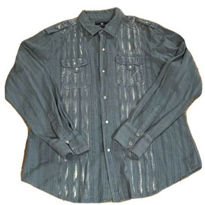 POP ICON BUCKLE Long Sleeve GRAY Shirt GRAY Pearl Snap Buttons XLARGE Dress